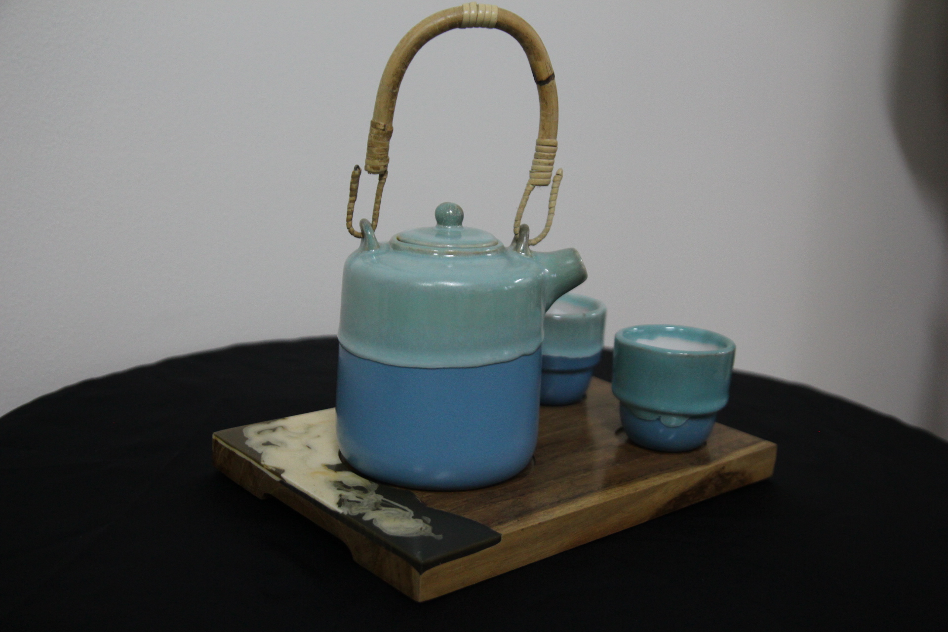 Teapot Rattan Set babyblue Teapot, cangkir/gelas 2